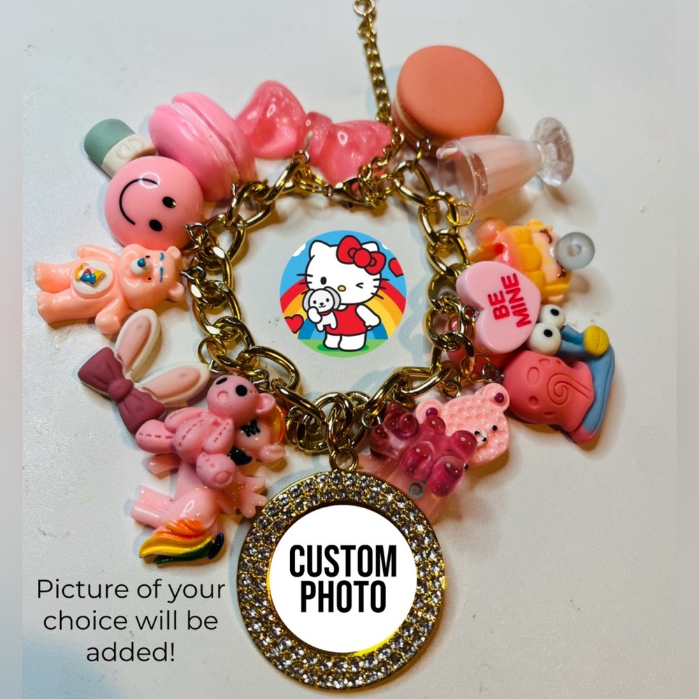 Gold Charm Chain Bracelet with Photo Charm